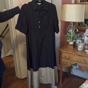 Lilla P Two-Tone Black and Beige Midi Shirt Dress